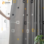 DIHINHOME Home Textile Kid's Curtain DIHIN HOME Cartoon Grey Geometric Embroidered,Blackout Grommet Window Curtain for Living Room,52x63-inch,1 Panel