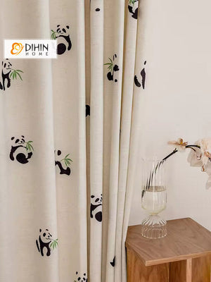 DIHINHOME Home Textile Kid's Curtain DIHIN HOME Cartoon Little Panda Embroidered,Blackout Grommet Window Curtain for Living Room ,52x63-inch,1 Panel