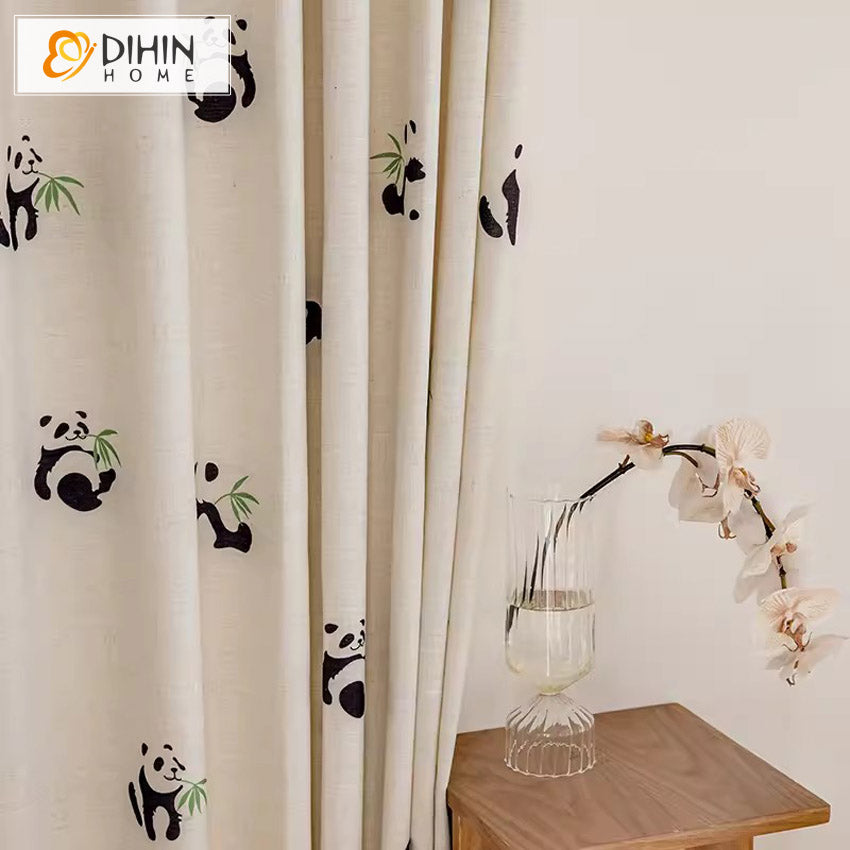 DIHINHOME Home Textile Kid's Curtain DIHIN HOME Cartoon Little Panda Embroidered,Blackout Grommet Window Curtain for Living Room ,52x63-inch,1 Panel