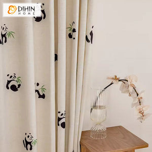 DIHINHOME Home Textile Kid's Curtain DIHIN HOME Cartoon Little Panda Embroidered,Blackout Grommet Window Curtain for Living Room ,52x63-inch,1 Panel