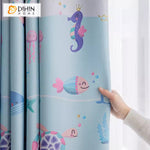 DIHINHOME Home Textile Kid's Curtain DIHIN HOME Cartoon Little Seahorse Printed,Blackout Grommet Window Curtain for Living Room,52x63-inch,1 Panel