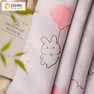 DIHINHOME Home Textile Kid's Curtain DIHIN HOME Cartoon Pink Rabbit Printed,Blackout Grommet Window Curtain for Living Room,52x63-inch,1 Panel