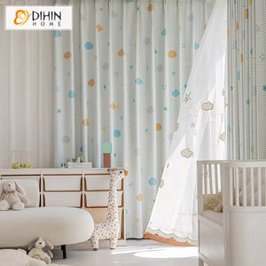 DIHINHOME Home Textile Kid's Curtain DIHIN HOME Cartoon Thickness Colorful Clouds Printed,Blackout Grommet Window Curtain for Living Room ,52x63-inch,1 Panel Roman Shades Window Curtains Curtains Window Blinds Curtains Drapes