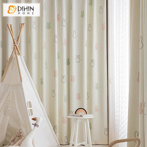 DIHINHOME Home Textile Kid's Curtain DIHIN HOME Cartoon Thickness Rabbit Printed,Blackout Grommet Window Curtain for Living Room ,52x63-inch,1 Panel