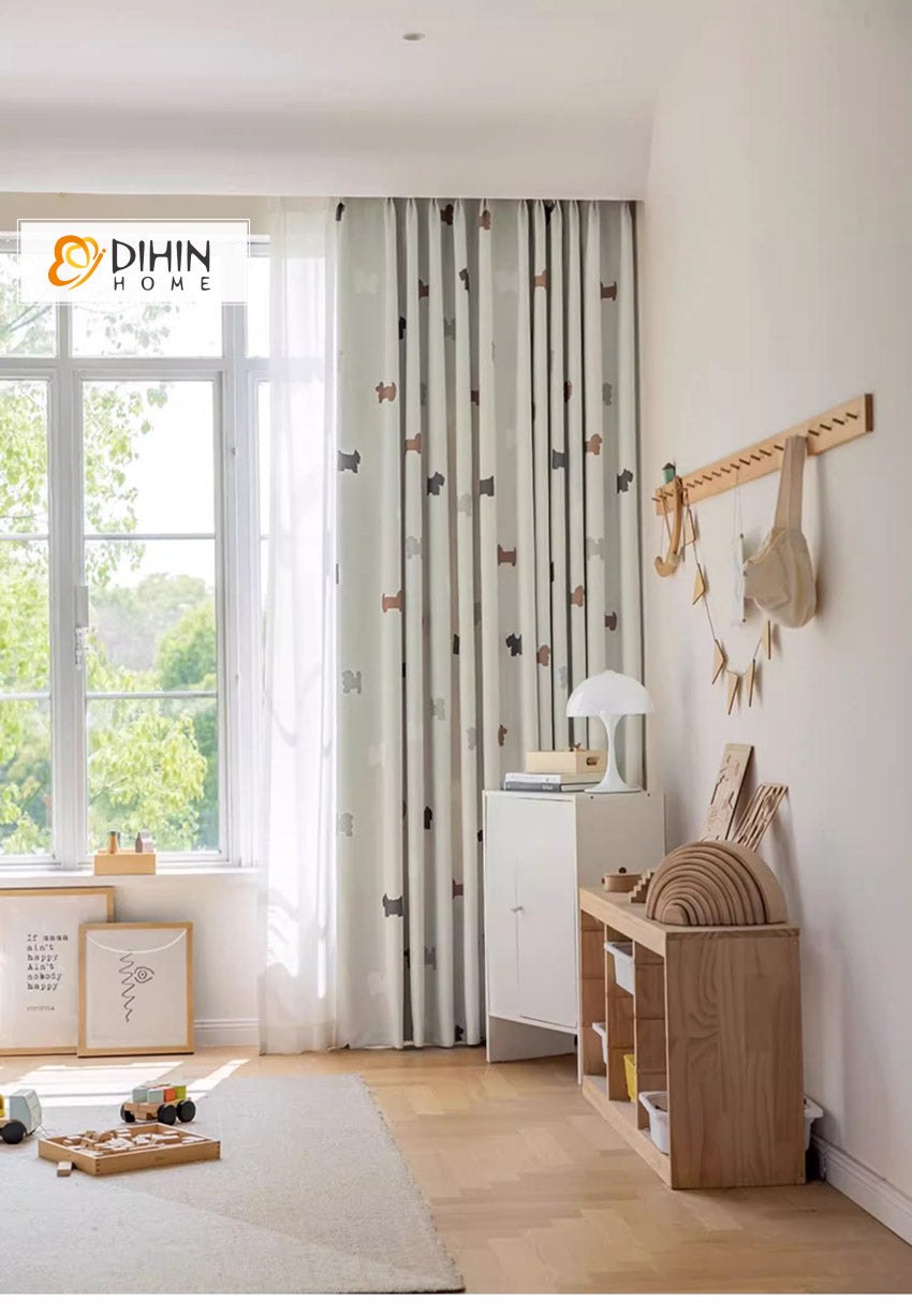 DIHINHOME Home Textile Kid's Curtain DIHIN HOME Little Animal Printed,Blackout Grommet Window Curtain for Living Room ,52x63-inch,1 Panel