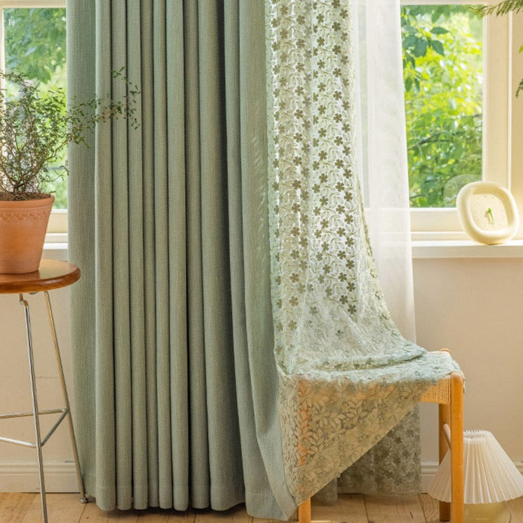 DIHINHOME Home Textile Modern Curtain Copy of DIHIN HOME High Quality Green Fabric With White Lace,Blackout Grommet Window Curtain for Living Room ,52x63-inch,1 Panel