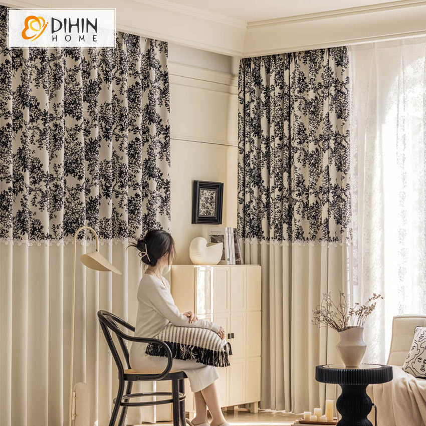 DIHIN HOME Modern Houndstooth Printed,Grommet Window Curtain for Living  Room,52x63-inch,1 Panel