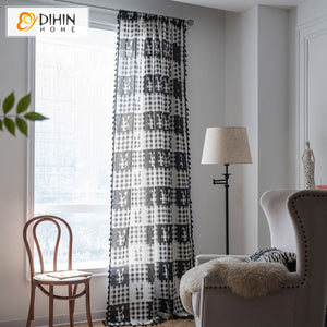 DIHINHOME Home Textile Modern Curtain DIHIN HOME Black and White Plaid Musical Notes Painting Printed,Blackout Grommet Window Curtain for Living Room ,52x63-inch,1 Panel