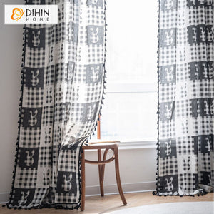 DIHINHOME Home Textile Modern Curtain DIHIN HOME Black and White Plaid Musical Notes Painting Printed,Blackout Grommet Window Curtain for Living Room ,52x63-inch,1 Panel