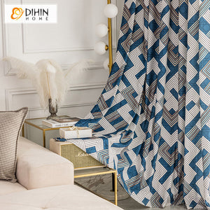 DIHINHOME Home Textile Modern Curtain DIHIN HOME Blue Abstract Lines Printed,Blackout Grommet Window Curtain for Living Room ,52x63-inch,1 Panel