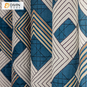 DIHINHOME Home Textile Modern Curtain DIHIN HOME Blue Abstract Lines Printed,Blackout Grommet Window Curtain for Living Room ,52x63-inch,1 Panel