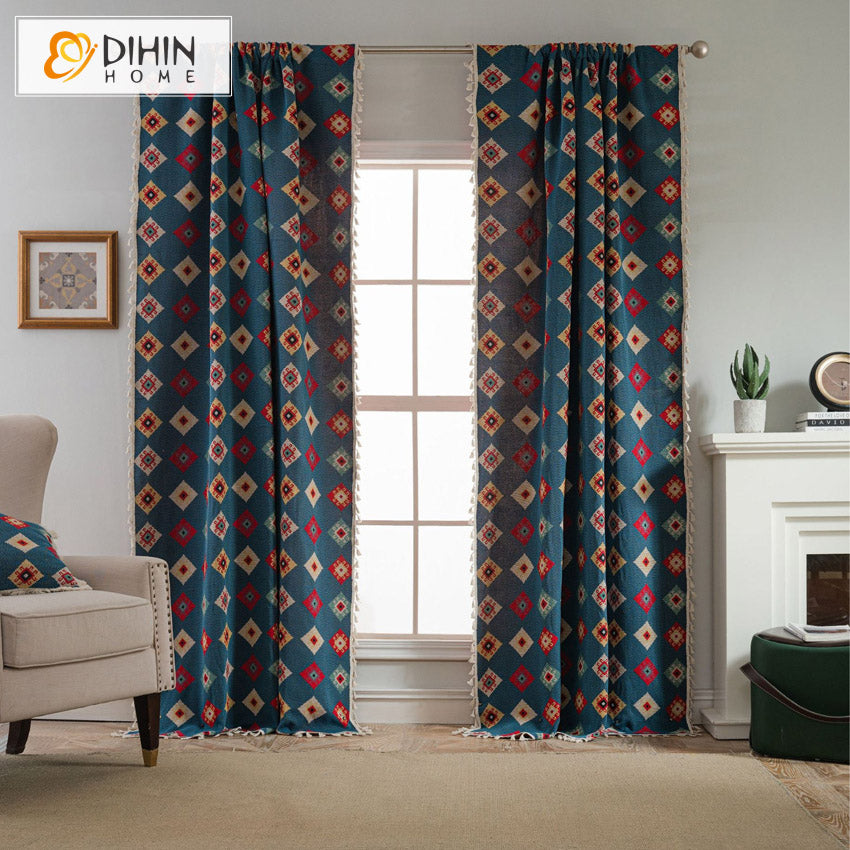 DIHINHOME Home Textile Modern Curtain DIHIN HOME Bohemian Geometric Painting Printed,Blackout Grommet Window Curtain for Living Room ,52x63-inch,1 Panel