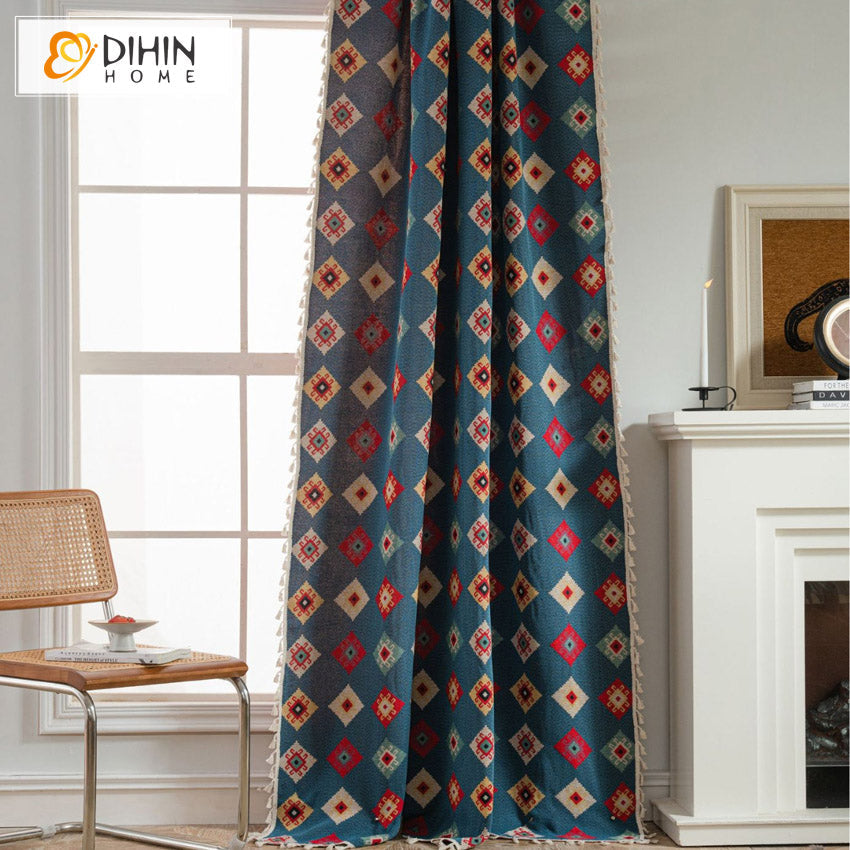 DIHINHOME Home Textile Modern Curtain DIHIN HOME Bohemian Geometric Painting Printed,Blackout Grommet Window Curtain for Living Room ,52x63-inch,1 Panel