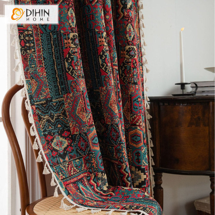 DIHINHOME Home Textile Modern Curtain DIHIN HOME Bohemian Style Painting Printed,Blackout Grommet Window Curtain for Living Room ,52x63-inch,1 Panel