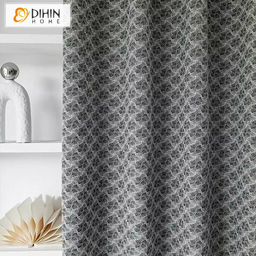 DIHINHOME Home Textile Modern Curtain DIHIN HOME European Abstract Geometric Jacquard,Blackout Grommet Window Curtain for Living Room,52x63-inch,1 Panel