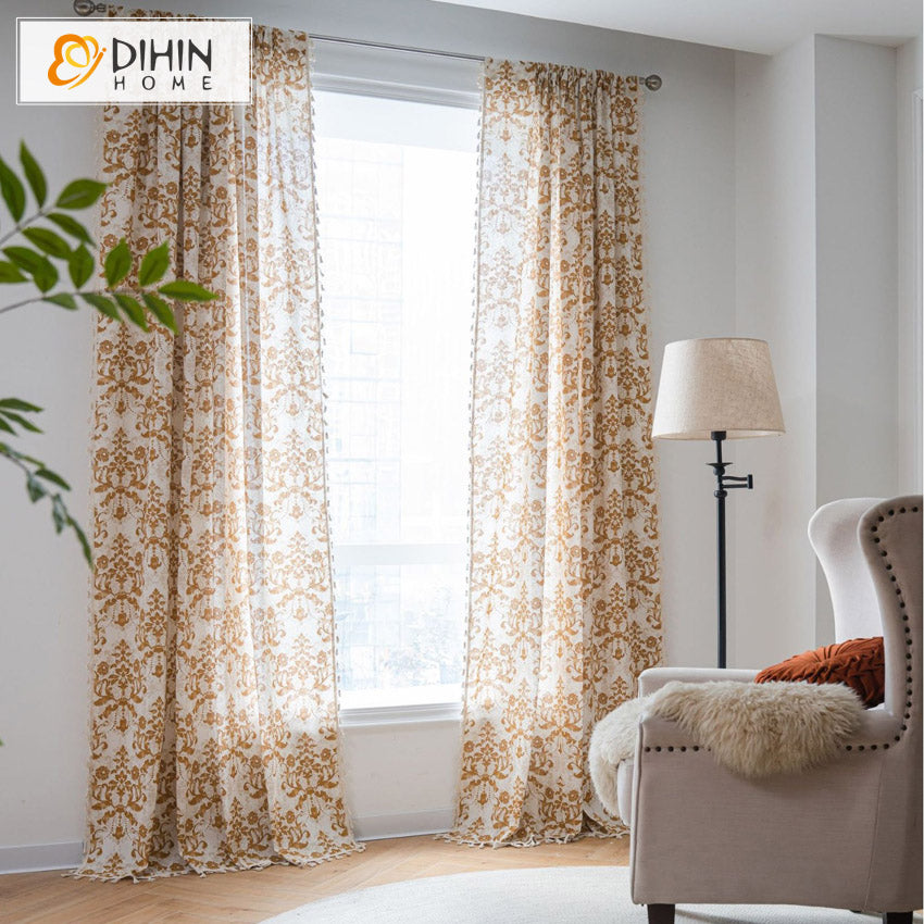 DIHINHOME Home Textile Modern Curtain DIHIN HOME European Jacquard Painting Printed,Blackout Grommet Window Curtain for Living Room ,52x63-inch,1 Panel