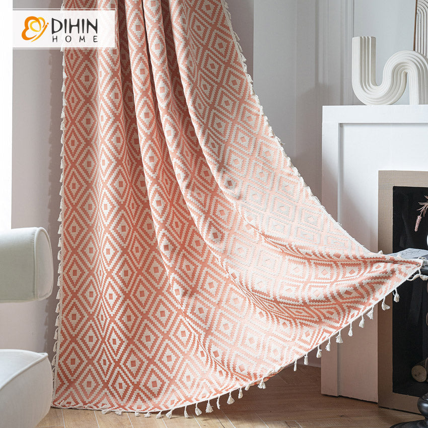 DIHINHOME Home Textile Modern Curtain DIHIN HOME High Quality Geometric Curtains,Half Blackout Grommet Window Curtain for Living Room ,52x63-inch,1 Panel