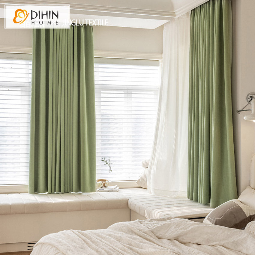 DIHINHOME Home Textile Modern Curtain DIHIN HOME High Quality Green Jacquard,Blackout Grommet Window Curtain for Living Room ,52x63-inch,1 Panel