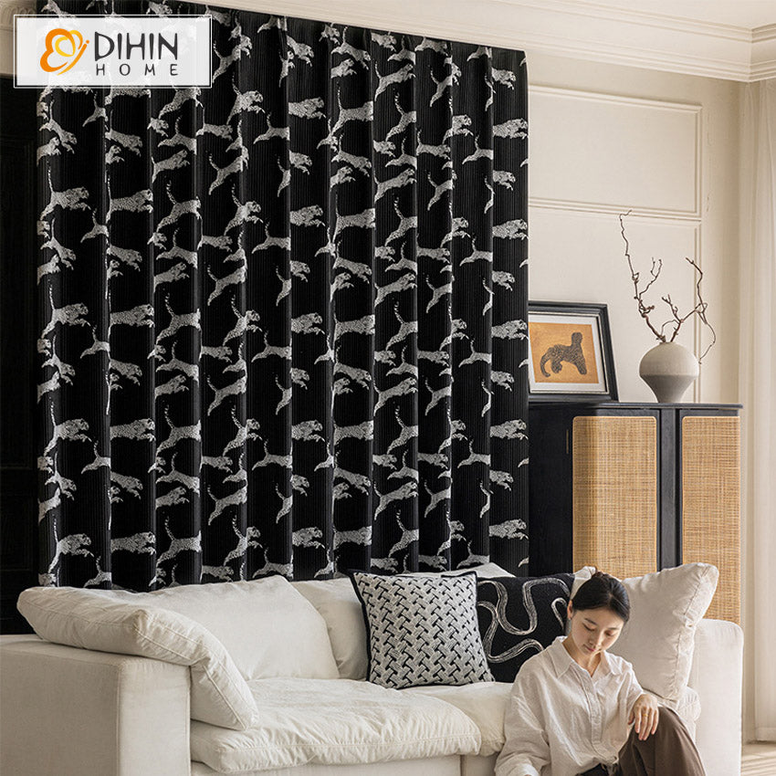 DIHINHOME Home Textile Modern Curtain DIHIN HOME High Quality Luxury Black Jacquard,Blackout Grommet Window Curtain for Living Room ,52x63-inch,1 Panel