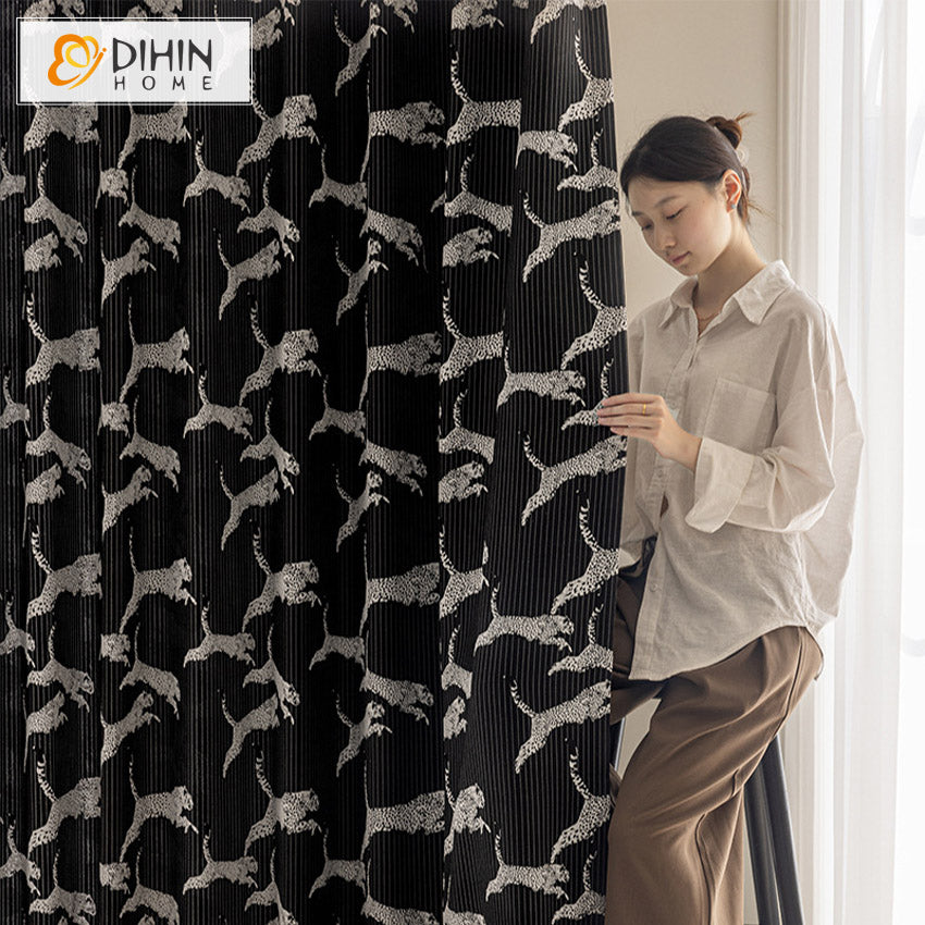 DIHINHOME Home Textile Modern Curtain DIHIN HOME High Quality Luxury Black Jacquard,Blackout Grommet Window Curtain for Living Room ,52x63-inch,1 Panel