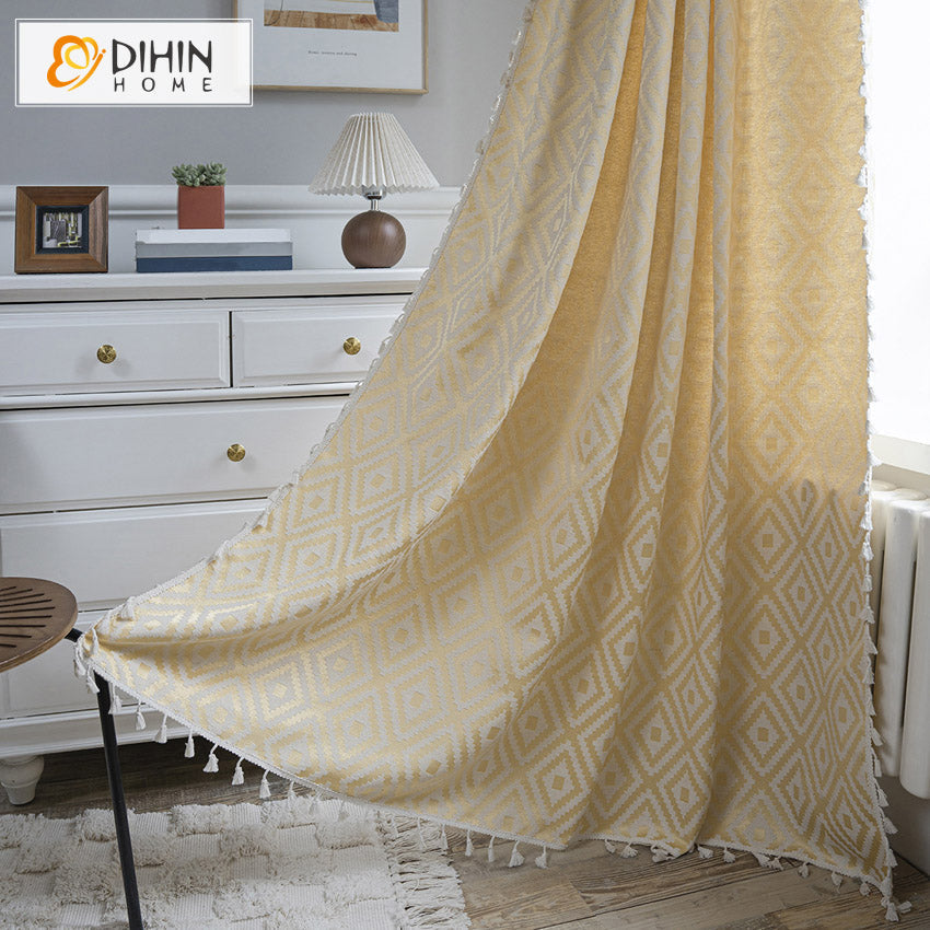 DIHINHOME Home Textile Modern Curtain DIHIN HOME High Quality Yellow Color Geometric Curtains,Half Blackout Grommet Window Curtain for Living Room ,52x63-inch,1 Panel