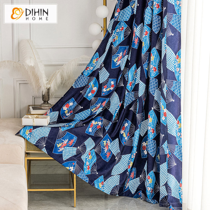 DIHINHOME Home Textile Modern Curtain DIHIN HOME Japanese Fans Printed,Blackout Grommet Window Curtain for Living Room ,52x63-inch,1 Panel