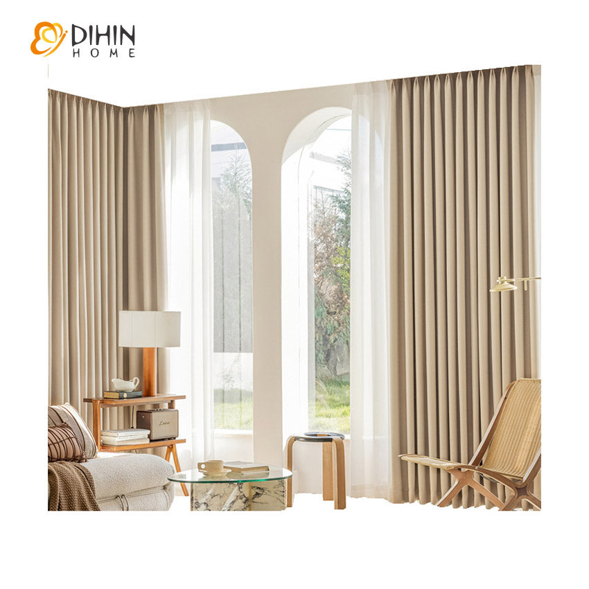 DIHINHOME Home Textile Modern Curtain DIHIN HOME Luxury Beige Color Jacquard,Blackout Grommet Window Curtain for Living Room,52x63-inch,1 Panel