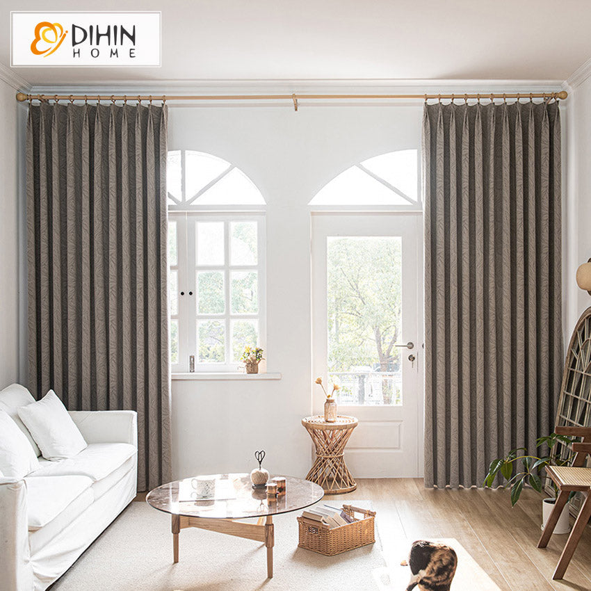 DIHINHOME Home Textile Modern Curtain DIHIN HOME Luxury Brown Gray Color Jacquard,Blackout Grommet Window Curtain for Living Room,52x63-inch,1 Panel