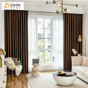 DIHINHOME Home Textile Modern Curtain DIHIN HOME Luxury Coffee Color Jacquard,Blackout Grommet Window Curtain For Living Room ,52x63-inch,1  Panel