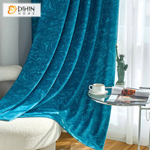 DIHINHOME Home Textile Modern Curtain DIHIN HOME Modern Abstract Line Blue Color,Grommet Window Curtain for Living Room,Customzied Curtains