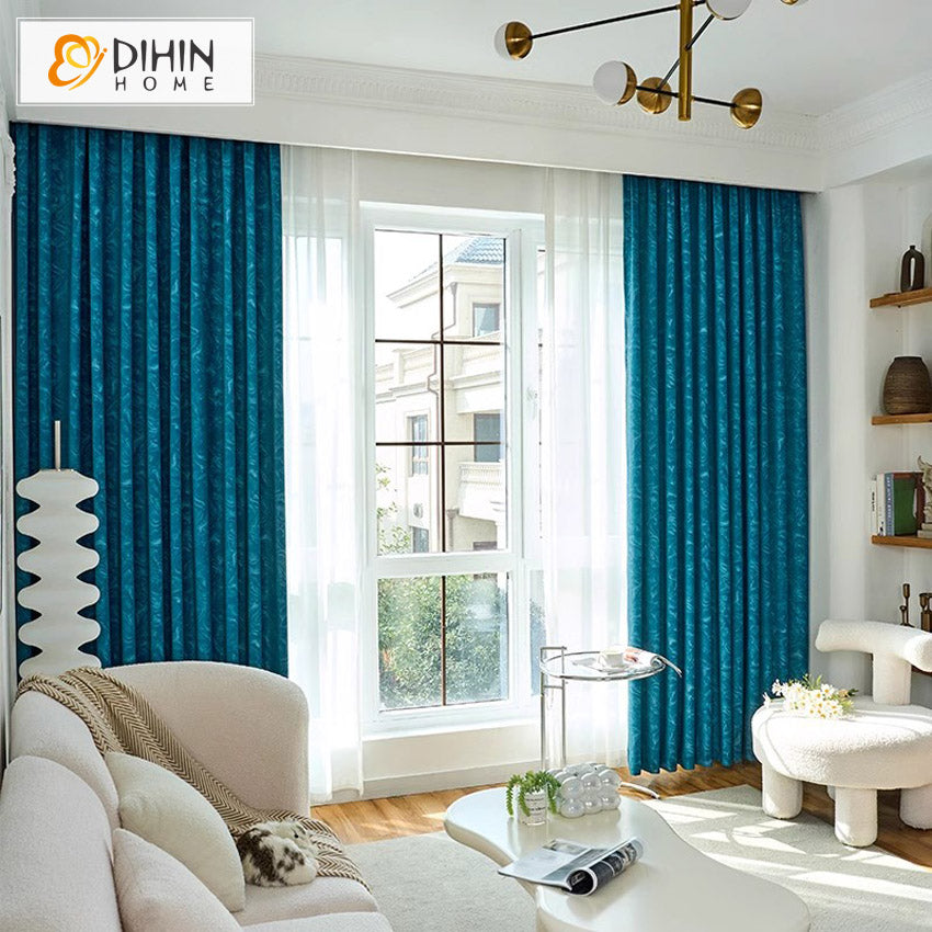 DIHINHOME Home Textile Modern Curtain DIHIN HOME Modern Abstract Line Blue Color,Grommet Window Curtain for Living Room,Customzied Curtains