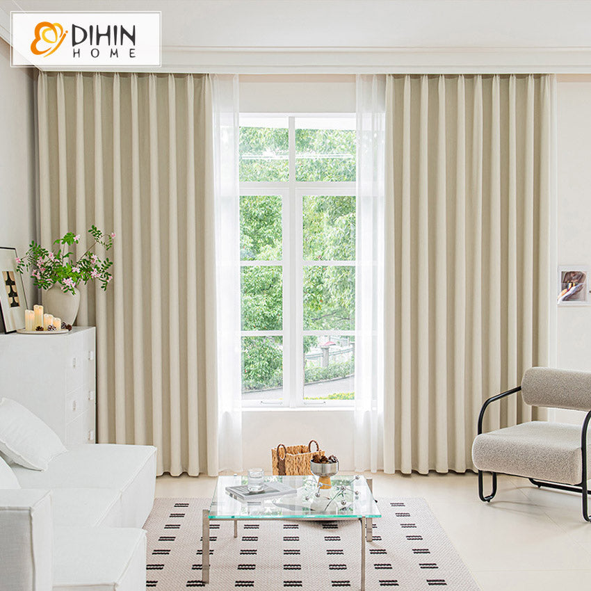 DIHINHOME Home Textile Modern Curtain DIHIN HOME Modern Beige Color Jacquard,Blackout Grommet Window Curtain for Living Room,52x63-inch,1 Panel