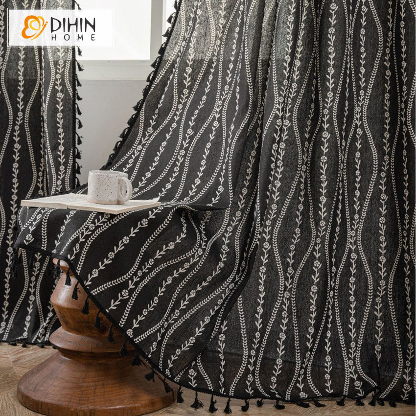 DIHINHOME Home Textile Modern Curtain DIHIN HOME Modern Black Color Painting Printed,Blackout Grommet Window Curtain for Living Room ,52x63-inch,1 Panel