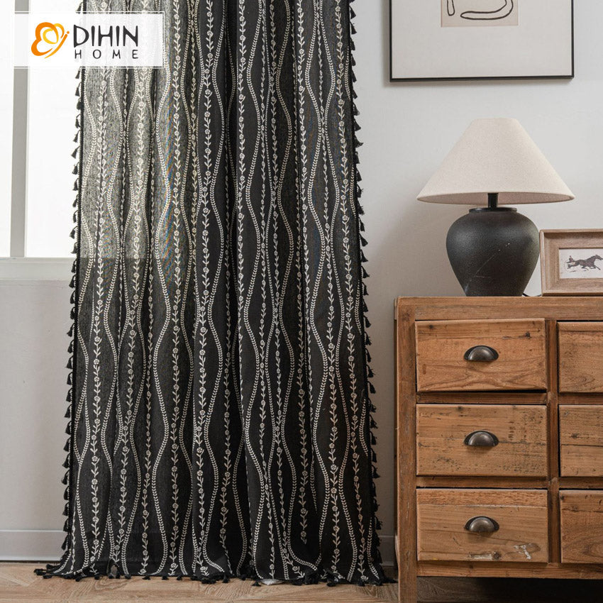 DIHINHOME Home Textile Modern Curtain DIHIN HOME Modern Black Color Painting Printed,Blackout Grommet Window Curtain for Living Room ,52x63-inch,1 Panel