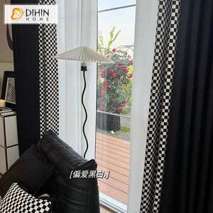 DIHINHOME Home Textile Modern Curtain DIHIN HOME Modern Black Color With Plaid Fabric,Blackout Grommet Window Curtain For Living Room ,52x63-inch,1  Panel