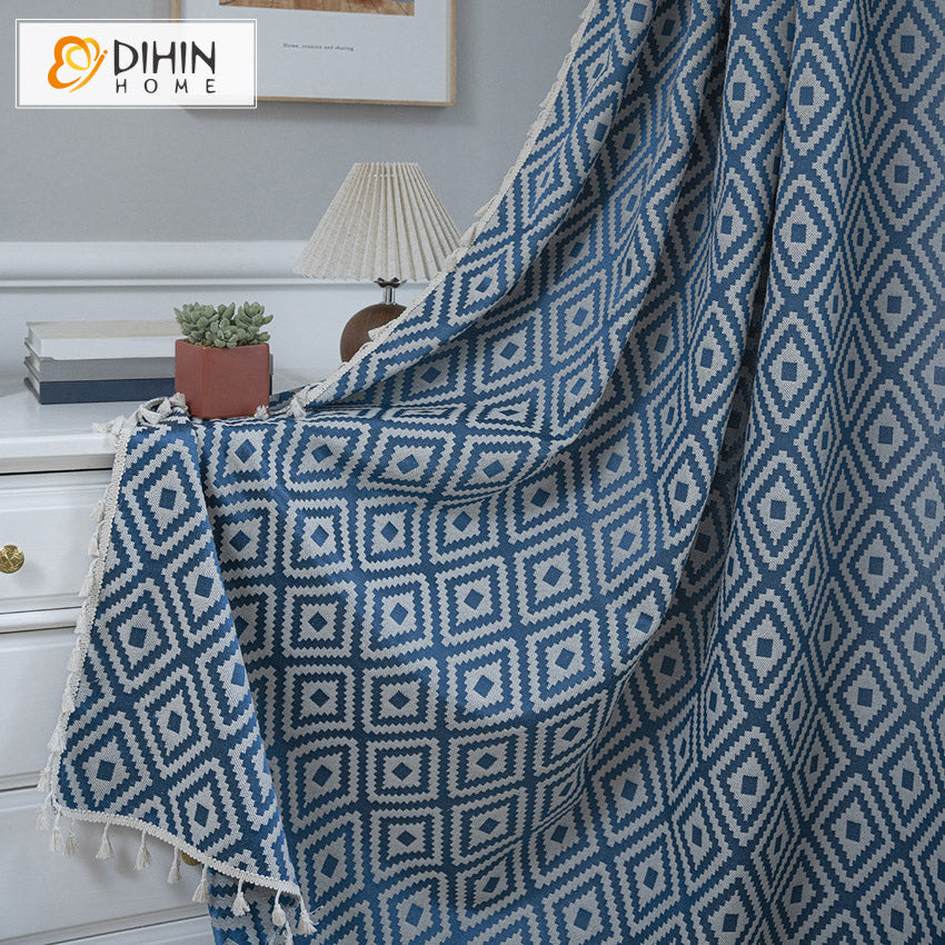 DIHINHOME Home Textile Modern Curtain DIHIN HOME Modern Blue Fashion Geometric Curtains,Half Blackout Grommet Window Curtain for Living Room ,52x63-inch,1 Panel