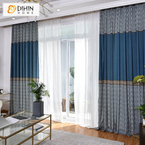 DIHINHOME Home Textile Modern Curtain DIHIN HOME Modern Blue Geometric,Blackout Grommet Window Curtain for Living Room ,52x63-inch,1 Panel