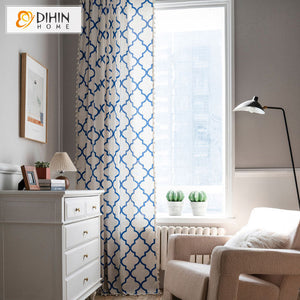 DIHINHOME Home Textile Modern Curtain DIHIN HOME Modern Blue Geometric Curtains,Half Blackout Grommet Window Curtain for Living Room ,52x63-inch,1 Panel