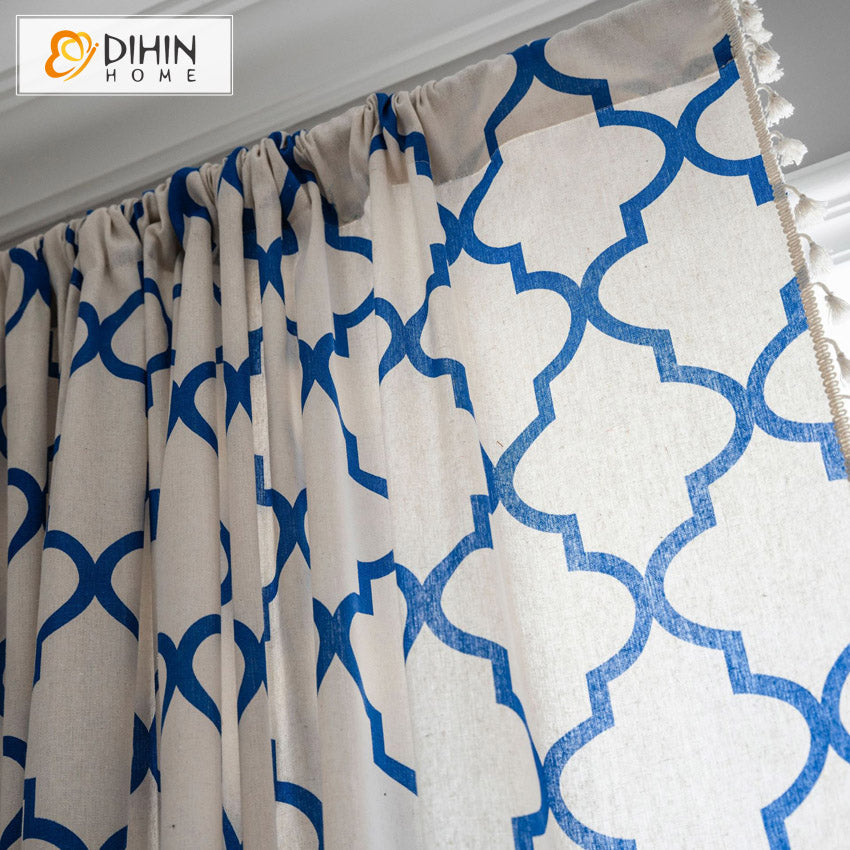 DIHINHOME Home Textile Modern Curtain DIHIN HOME Modern Blue Geometric Curtains,Half Blackout Grommet Window Curtain for Living Room ,52x63-inch,1 Panel