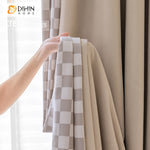 DIHINHOME Home Textile Modern Curtain DIHIN HOME Modern Cream Color Plaid Fabric Jacquard,Half Blackout Grommet Window Curtain for Living Room ,52x63-inch,1 Panel