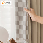 DIHINHOME Home Textile Modern Curtain DIHIN HOME Modern Cream Color Plaid Fabric Jacquard,Half Blackout Grommet Window Curtain for Living Room ,52x63-inch,1 Panel