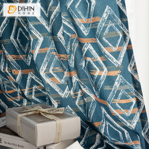 DIHINHOME Home Textile Modern Curtain DIHIN HOME Modern Geometric Diamond Printed,Blackout Grommet Window Curtain for Living Room ,52x63-inch,1 Panel