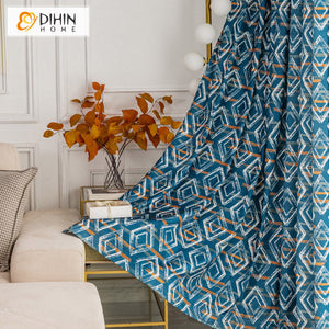 DIHINHOME Home Textile Modern Curtain DIHIN HOME Modern Geometric Diamond Printed,Blackout Grommet Window Curtain for Living Room ,52x63-inch,1 Panel