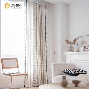 DIHINHOME Home Textile Modern Curtain DIHIN HOME Modern Geometric Striped Painting Printed,Blackout Grommet Window Curtain for Living Room ,52x63-inch,1 Panel