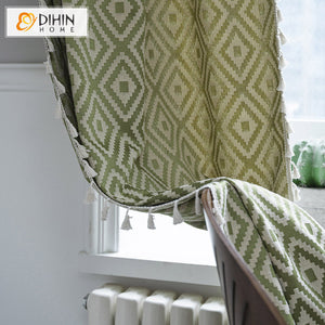 DIHINHOME Home Textile Modern Curtain DIHIN HOME Modern Grass Green Geometric Curtains,Half Blackout Grommet Window Curtain for Living Room ,52x63-inch,1 Panel