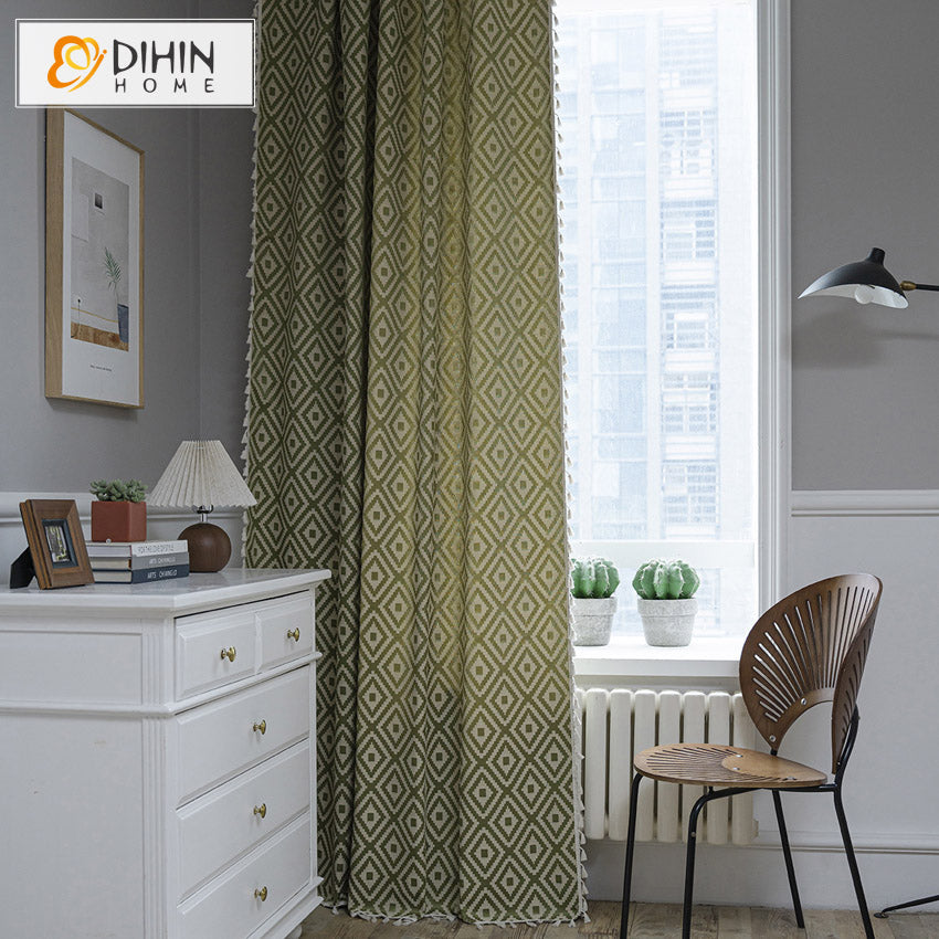 DIHINHOME Home Textile Modern Curtain DIHIN HOME Modern Grass Green Geometric Curtains,Half Blackout Grommet Window Curtain for Living Room ,52x63-inch,1 Panel