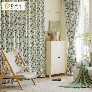 DIHINHOME Home Textile Modern Curtain DIHIN HOME Modern Green Flowers Printed,Grommet Window Curtain for Living Room,52x63-inch,1 Panel