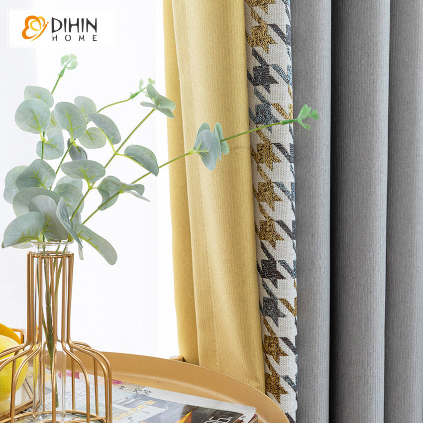 DIHINHOME Home Textile Modern Curtain DIHIN HOME Modern Grey and Yellow Fabric,Blackout Grommet Window Curtain for Living Room,52x63-inch,1 Panel