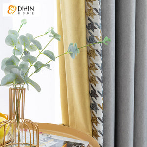 DIHINHOME Home Textile Modern Curtain DIHIN HOME Modern Grey and Yellow Fabric,Blackout Grommet Window Curtain for Living Room,52x63-inch,1 Panel