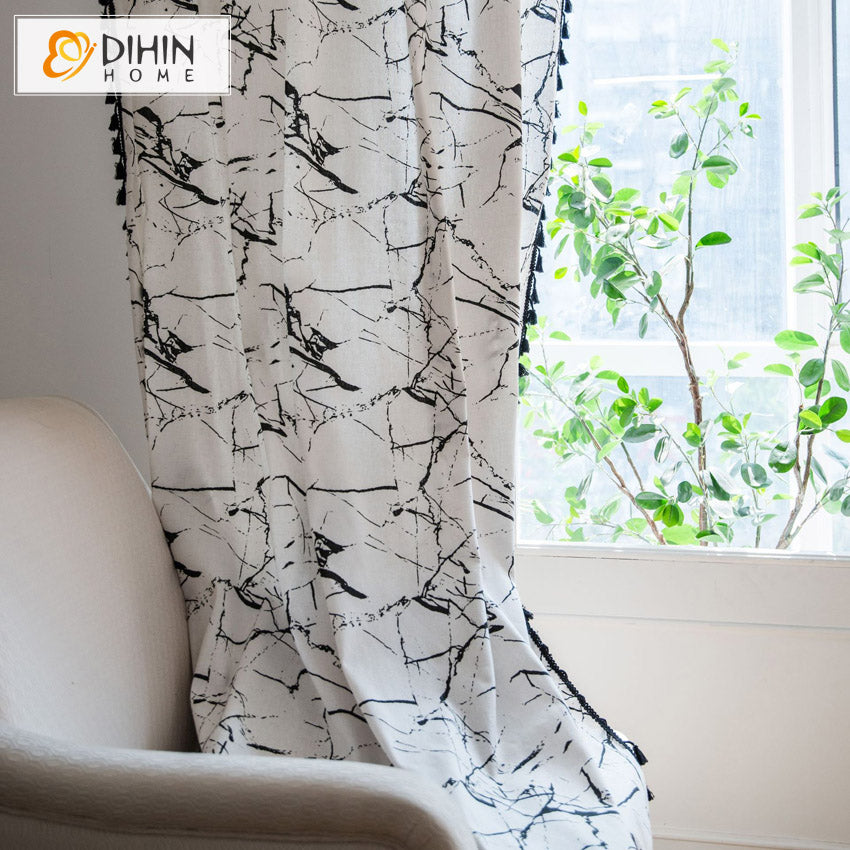 DIHINHOME Home Textile Modern Curtain DIHIN HOME Modern Marble Texture Painting Printed,Blackout Grommet Window Curtain for Living Room ,52x63-inch,1 Panel